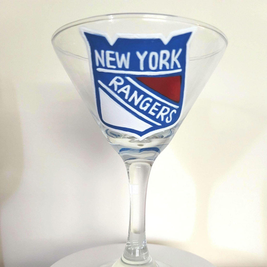 Hand Painted New York Rangers Martini Glass: Hockey Fan Gift