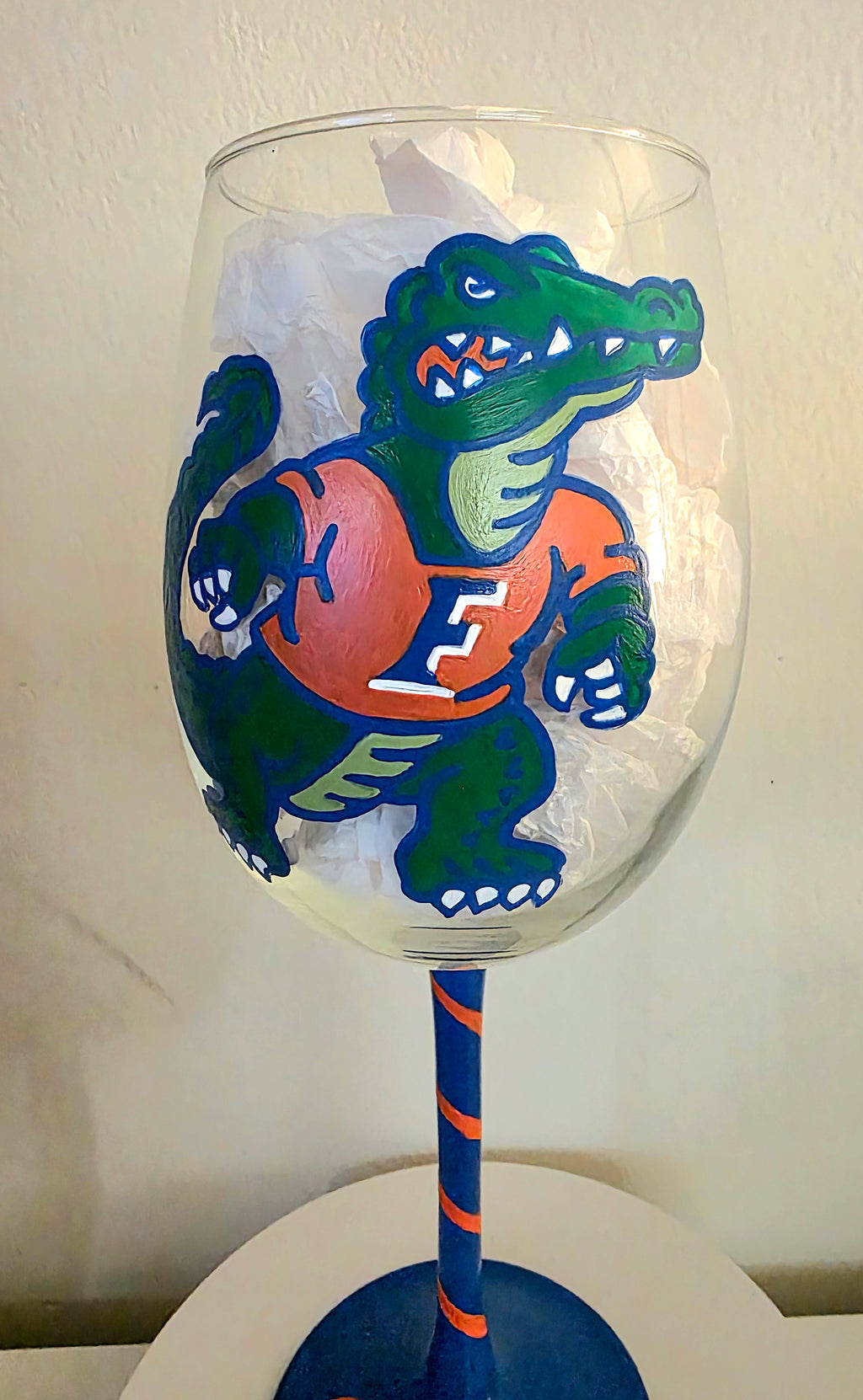 Hand Painted Florida Gators Wine Glass, 18oz