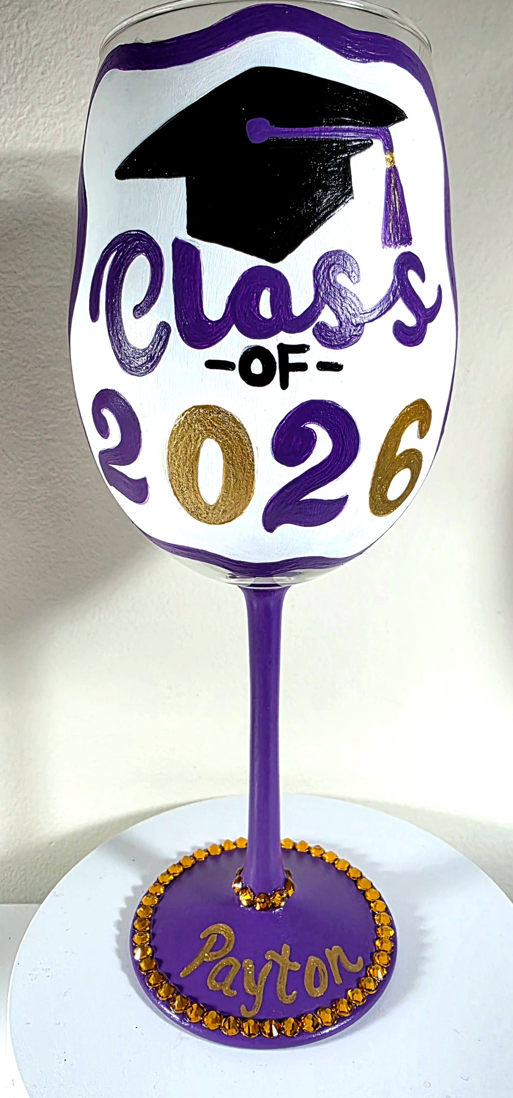 Hand Painted James Madison University wine glass,Graduation glass, College glassware