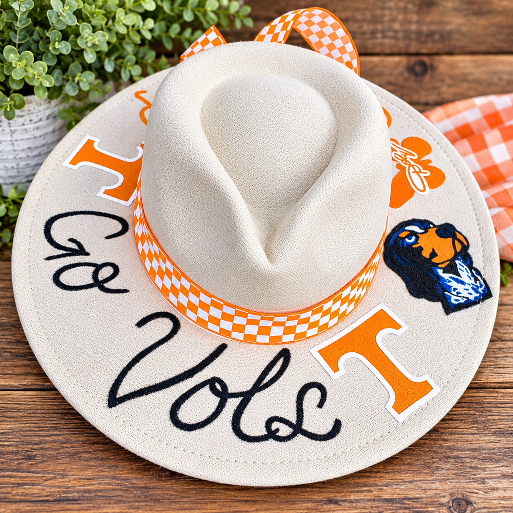 Custom Design Your Own Fedora Boho style Hat, TN Volunteers,  Themes, Logo, Wedding, Holiday Gift