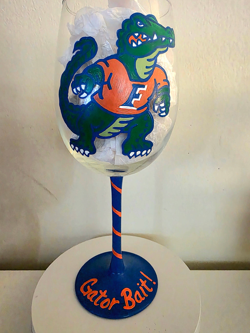 Hand Painted Florida Gators Wine Glass, 18oz