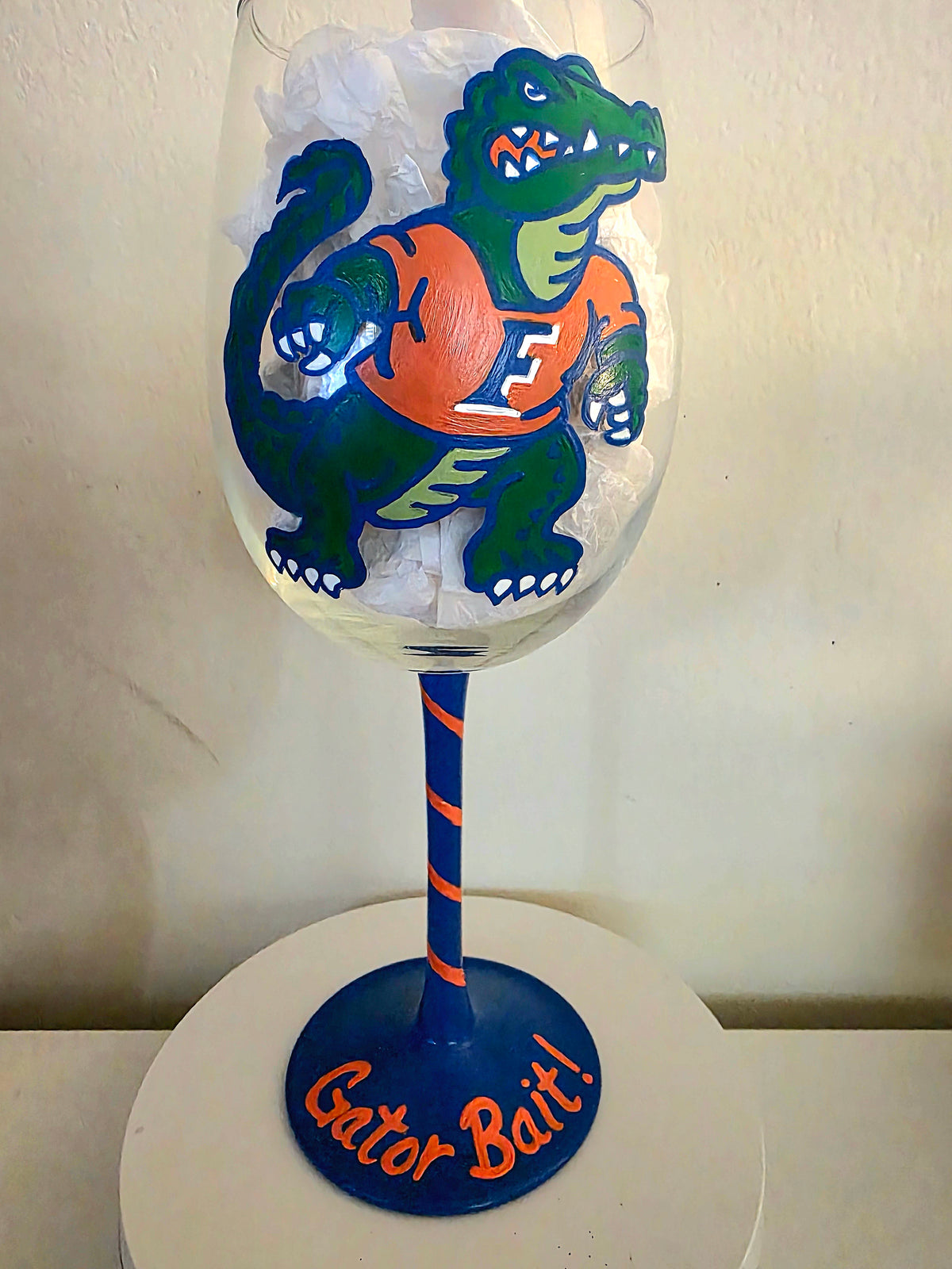 Hand Painted Florida Gators Wine Glass, 18oz